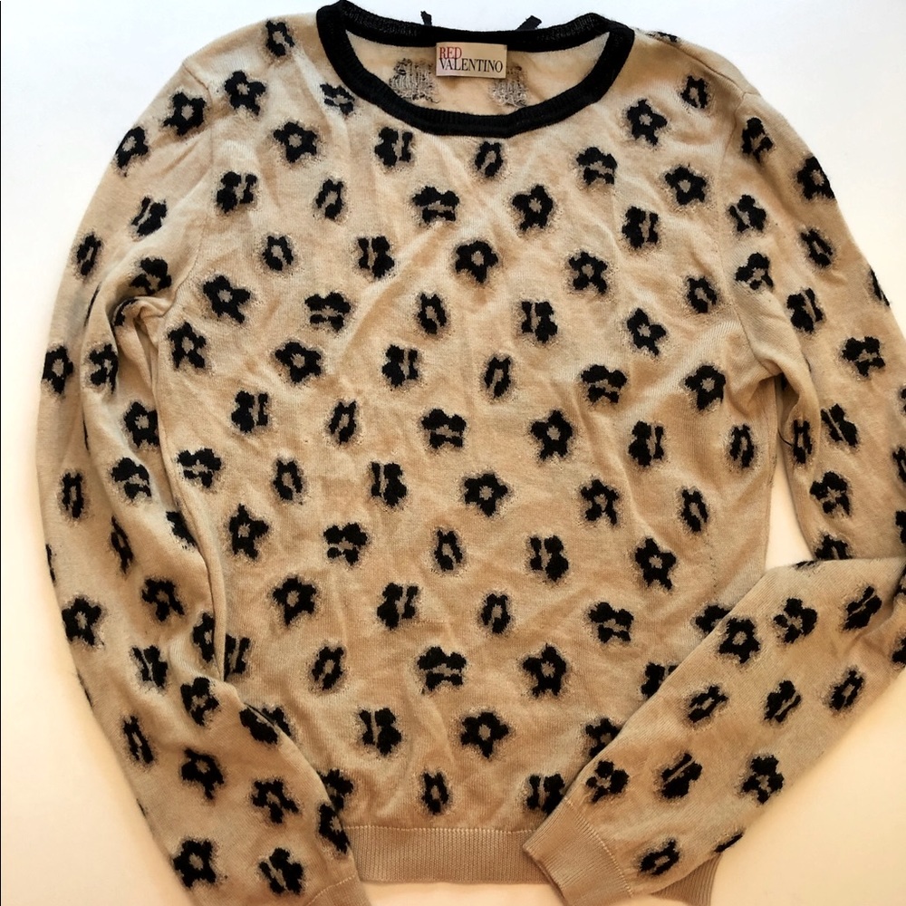 RED Valentino Leopard 70% Cashmere 30% Silk Sweater w/Bow sz Small